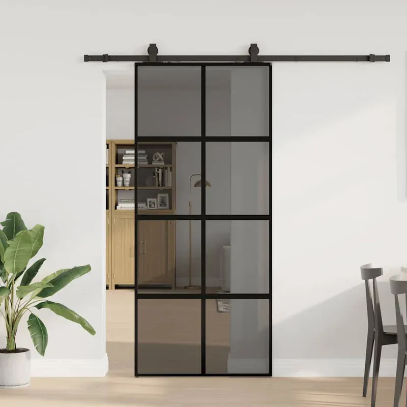 vidaXL fekete edzett üveg tolóajtó fémszerelék szettel 90x205 cm Népszerű