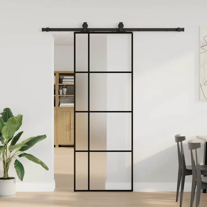vidaXL fekete ESG üveg tolóajtó fémszerelvény-szettel 76x205 cm Prémium
