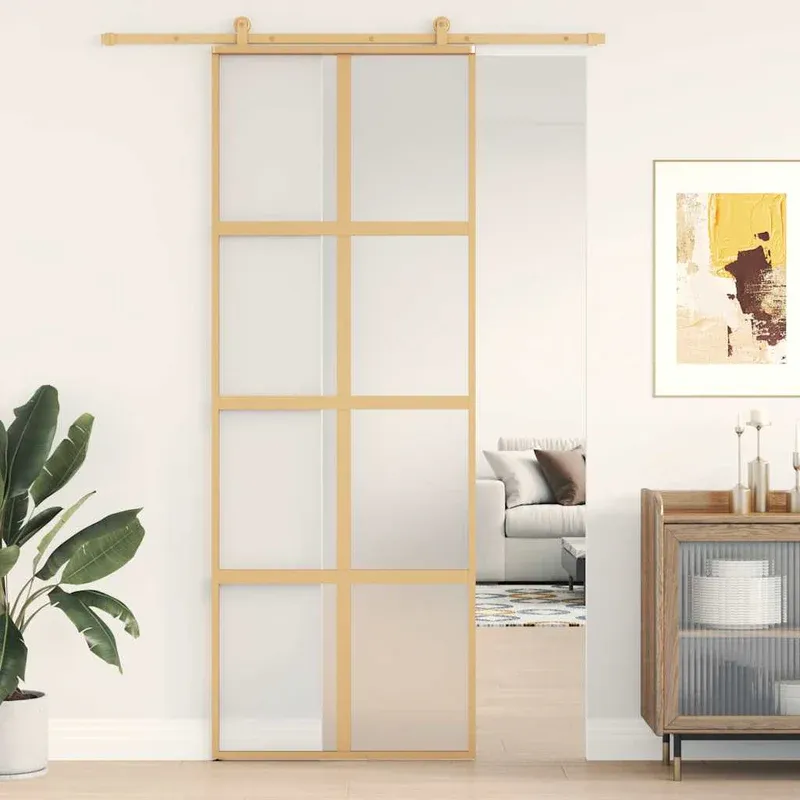 Különleges ajánlat vidaXL aranyszínű ESG tejüveg és alumínium tolóajtó 76 x 205 cm