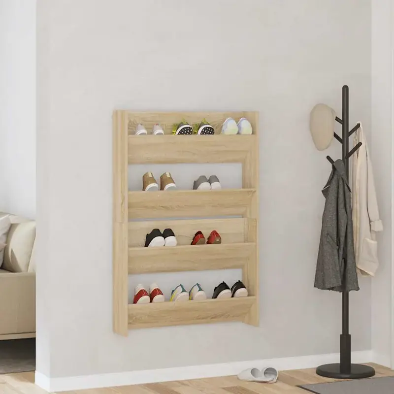 Korlátozott ajánlat vidaXL 2 db sonoma-tölgyszínű fali cipősszekrény 80 x 18 x 60 cm