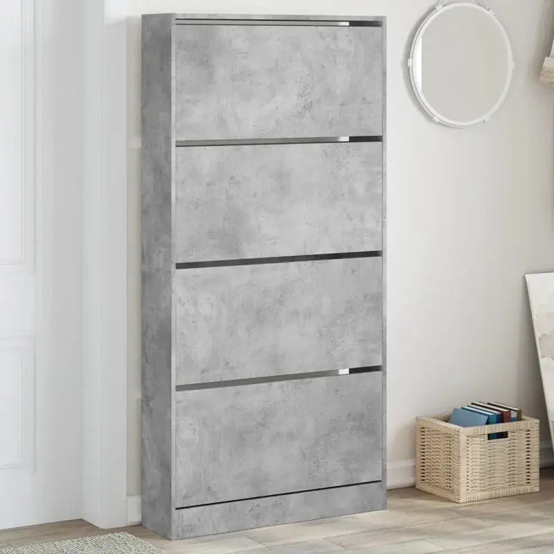 vidaXL betonszürke cipőszekrény 4 kihajtható fiókkal 80x21x163,5 cm Kihagyhatatlan ajánlat
