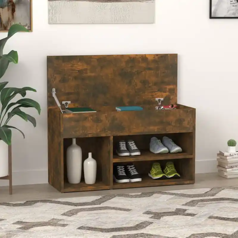 Olcsóbb vidaXL füstös tölgy színű cipőtároló pad 80 x 30 x 45 cm
