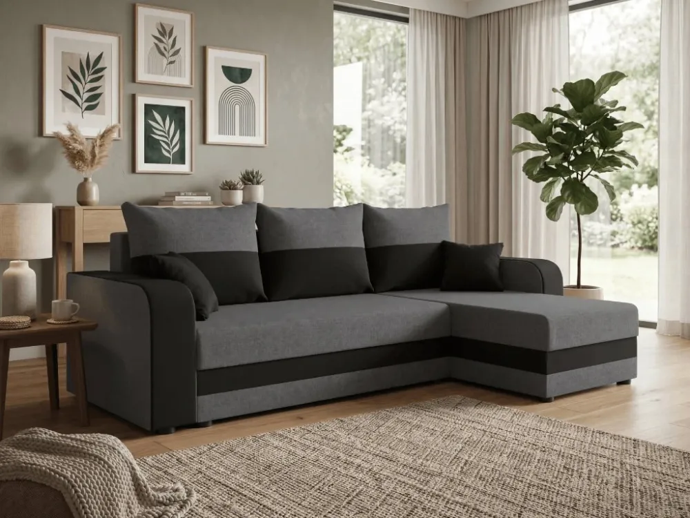 Ágyazható, kétoldalas L alakú kanapé VALERIO 238x140 cm, sötétszürke/antracit színű + 2 db díszpárna INGYEN Sawana 05 + Sawana 14 Szezonális akció
