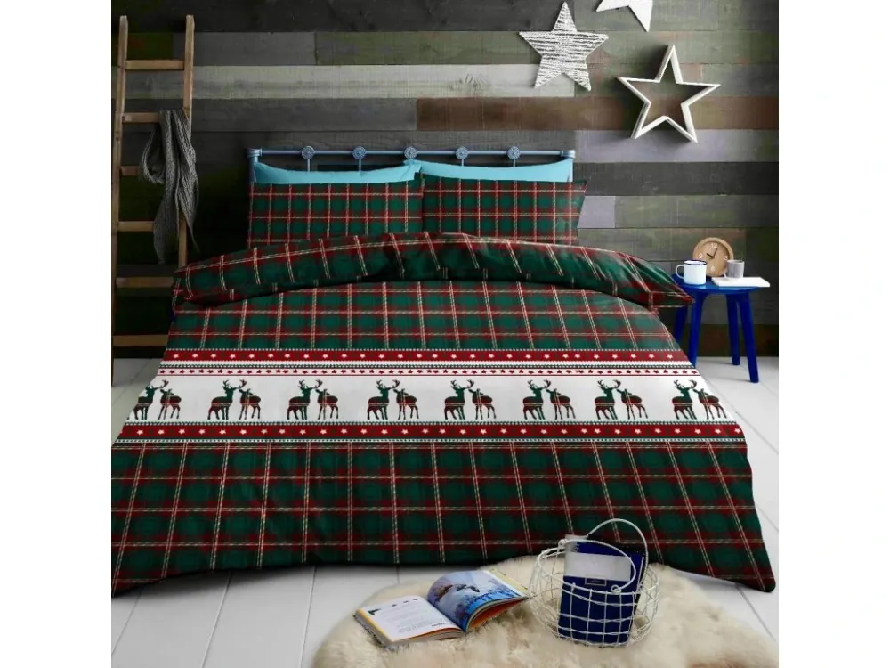 Azonnali szállítás Flanel ágyneműhuzat REINDEER zöld