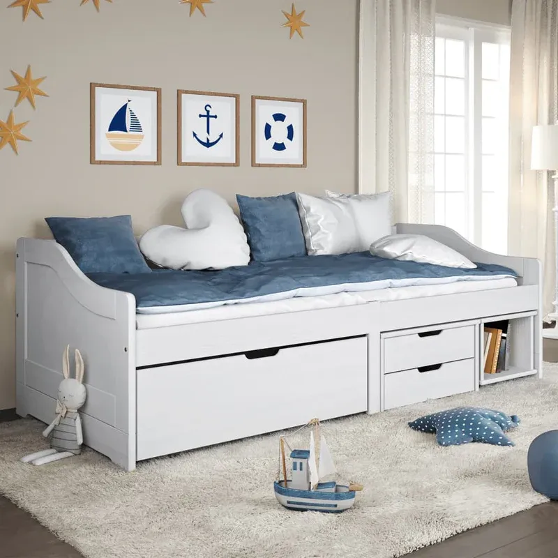 vidaXL IRUN fehér tömör fenyőfa kanapéágy 3 fiókkal 90 x 200 cm Rendeld meg most