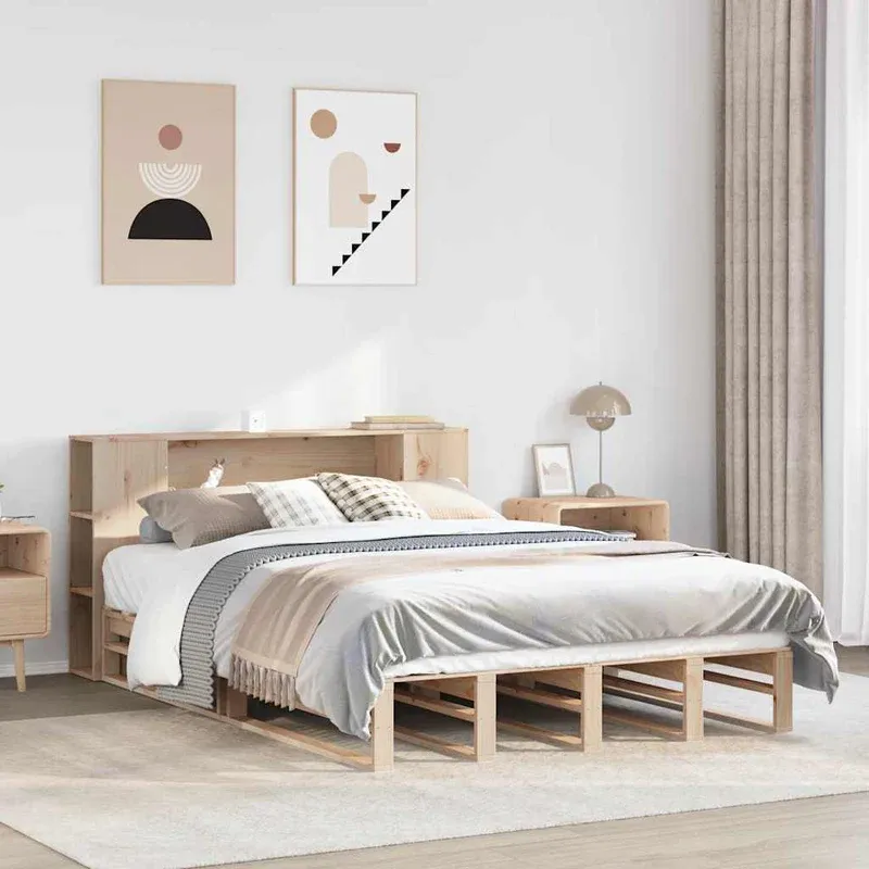 vidaXL tömör fa könyvespolcos ágy matrac nélkül 135 x 190 cm Árcsökkenés