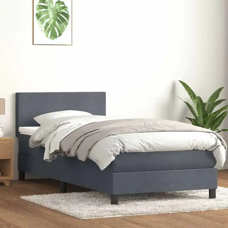 Biztonságos fizetés vidaXL sötétszürke bársony rugós és LED-es ágy matraccal 80x210 cm