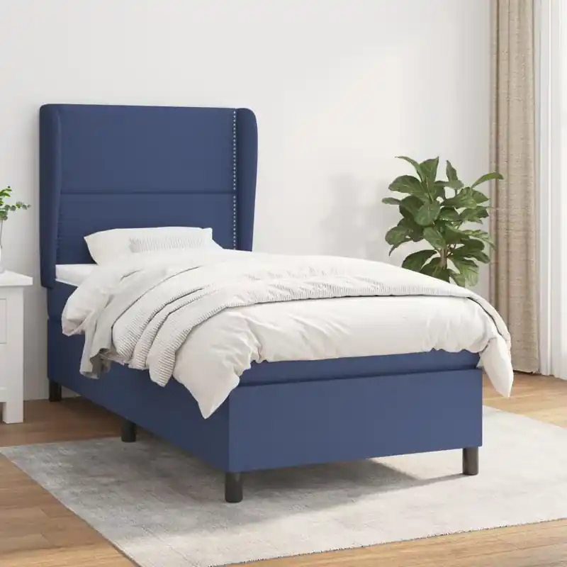 vidaXL kék szövet rugós ágy matraccal 90 x 200 cm Azonnali szállítás