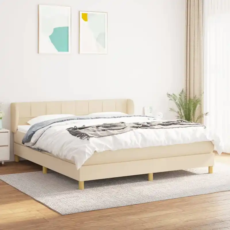 vidaXL krémszínű szövet rugós ágy matraccal 160 x 200 cm Biztonságos fizetés