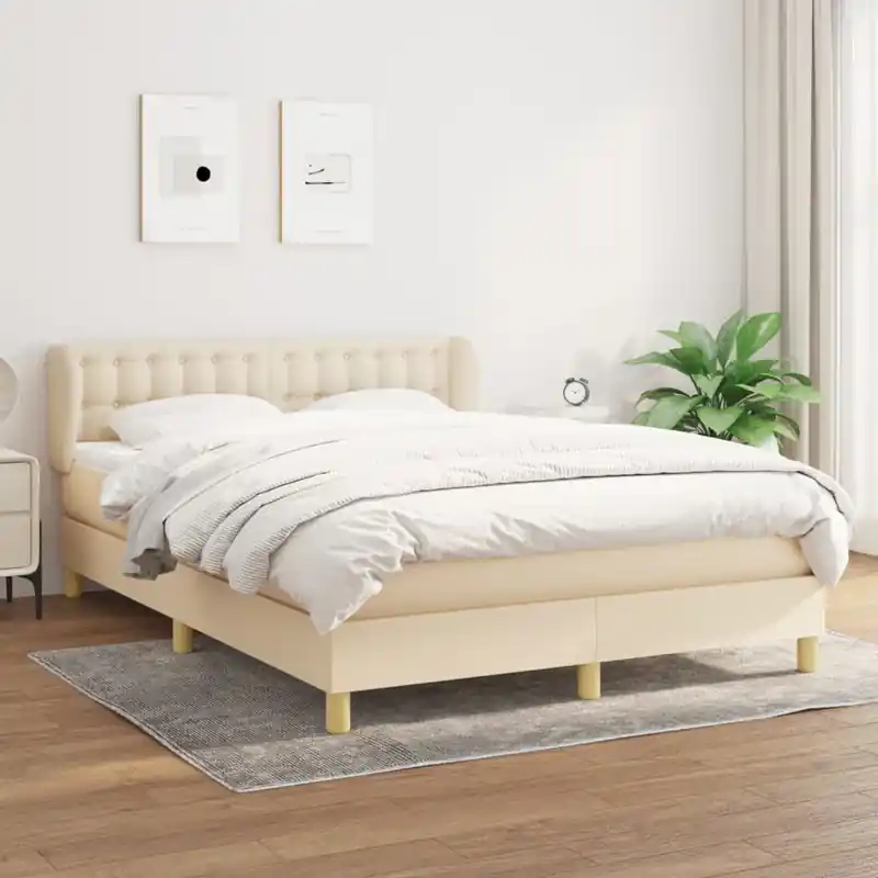 Legkelendőbb vidaXL krémszínű szövet rugós ágy matraccal 140 x 200 cm