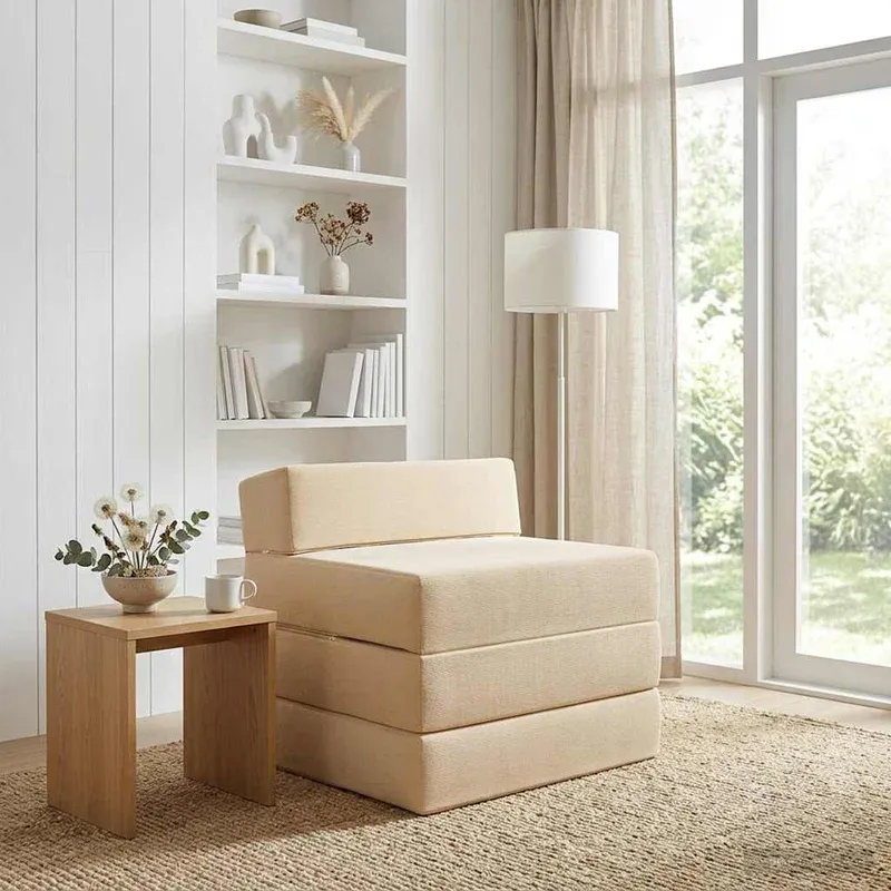 vidaXL Összecsukható kanapéágy Krémszínű 200 x 70 x 15 cm Kiárusítás