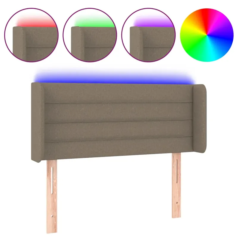 Azonnal elérhető tópszínű szövet LED-es fejtámla 103 x 16 x 78/88 cm