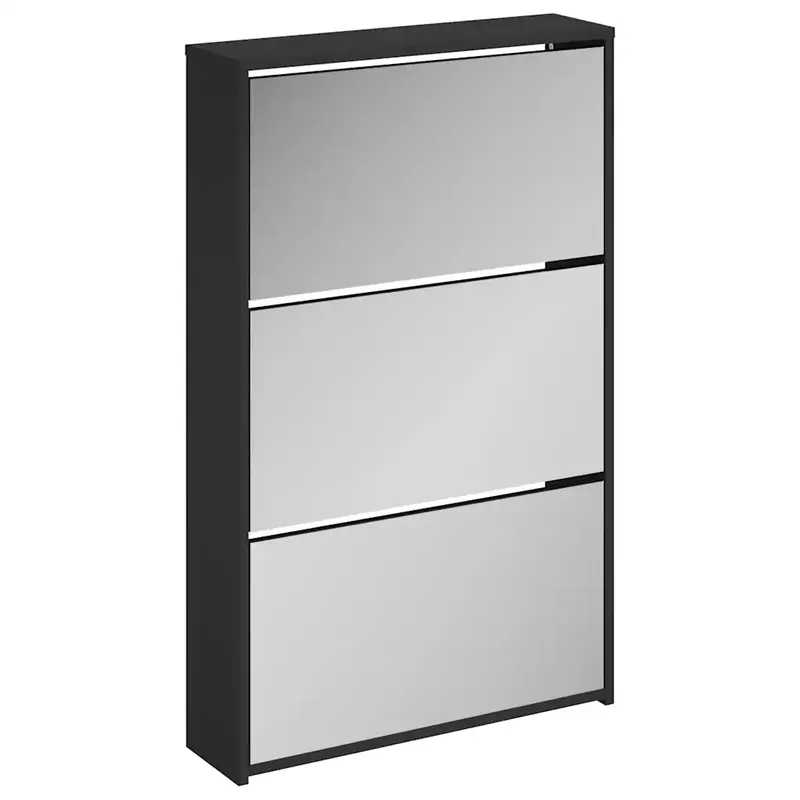 fekete 3-szintes cipőszekrény tükörrel 63 x 17 x 102,5 cm Végkiárusítás