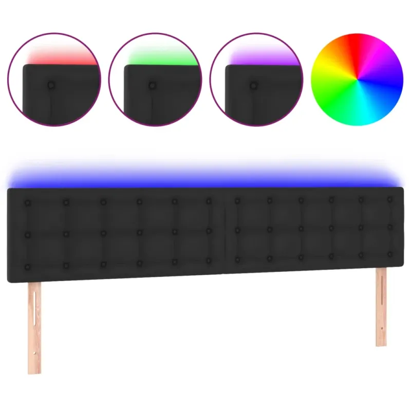 fekete műbőr LED-es fejtámla 200 x 5 x 78/88 cm Árengedmény