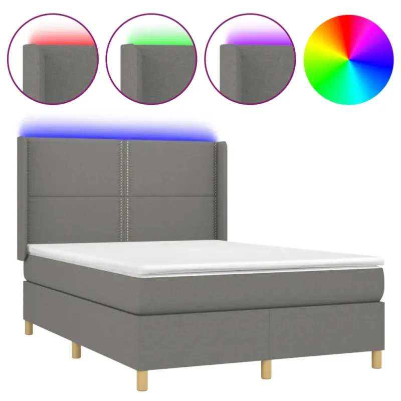 Nézd meg most sötétszürke szövet rugós és LED-es ágy matraccal 140x200 cm