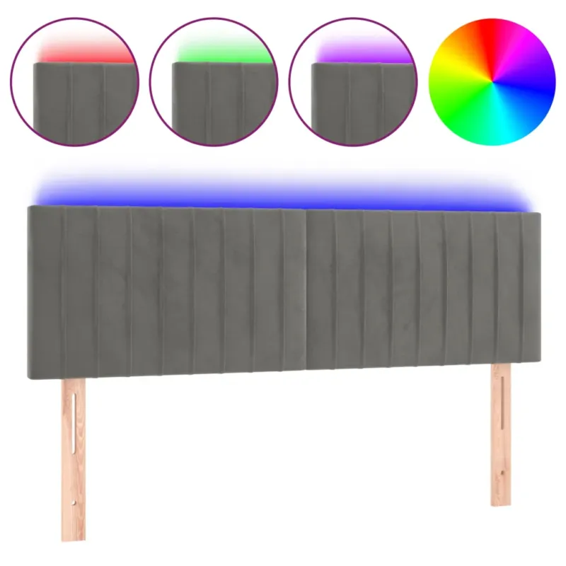 világosszürke bársony LED-es fejtámla 144x5x78/88 cm Azonnali szállítás