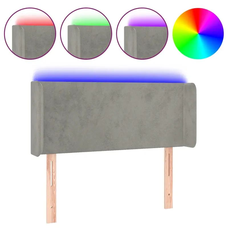 világosszürke bársony LED-es fejtámla 103 x 16 x 78/88 cm Ne maradj le