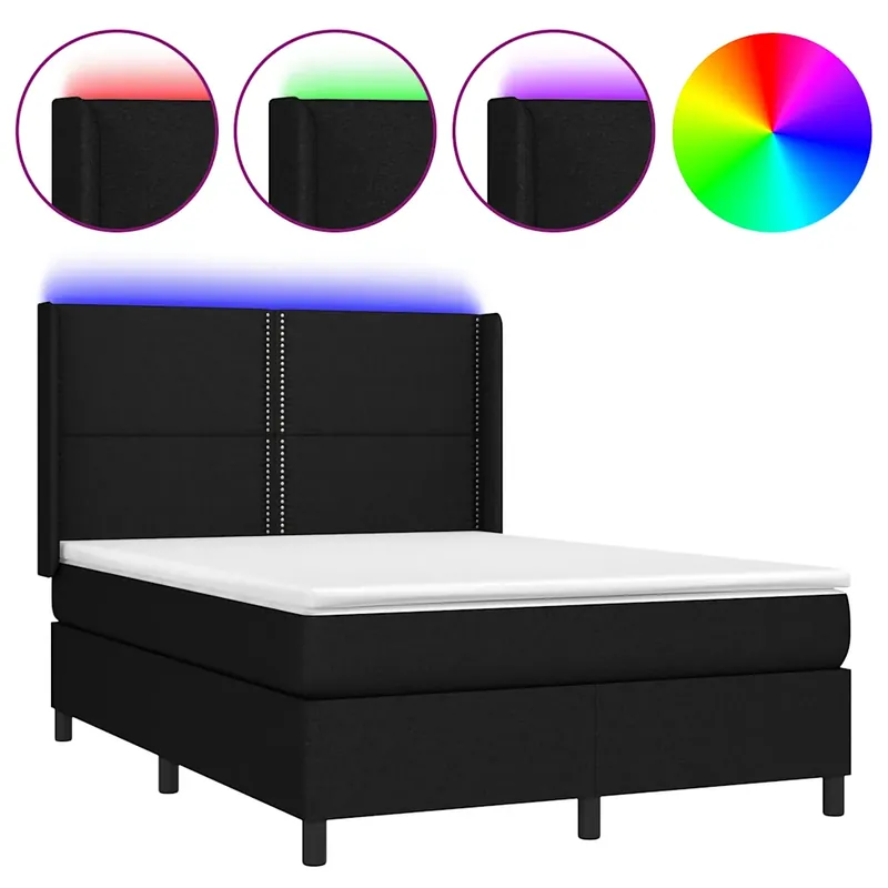 fekete szövet rugós és LED-es ágy matraccal 140x190 cm Ajánlat