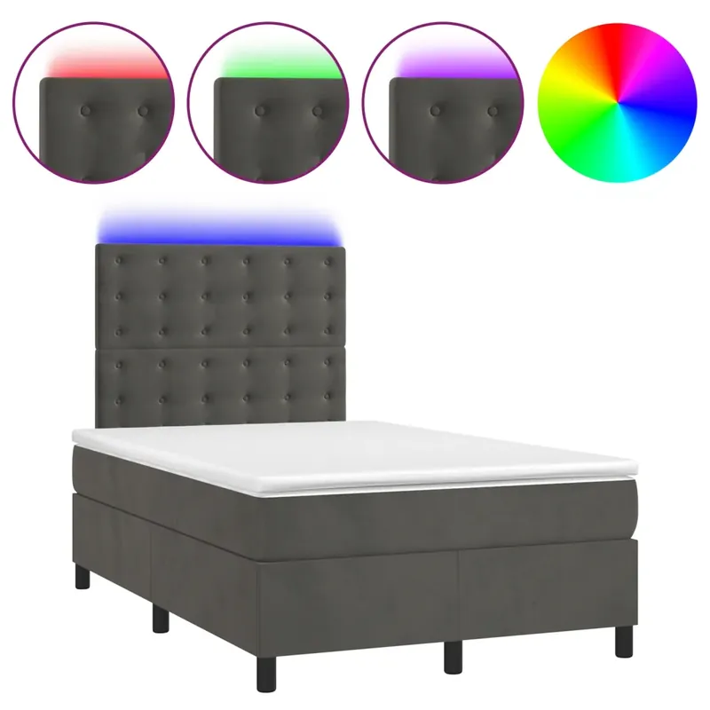 Legkelendőbb sötétszürke bársony rugós és LED-es ágy matraccal 120x200 cm