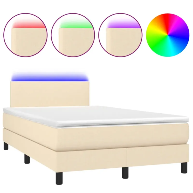 krémszínű szövet rugós és LED-es ágy matraccal 120 x 200 cm Szuper ajánlat