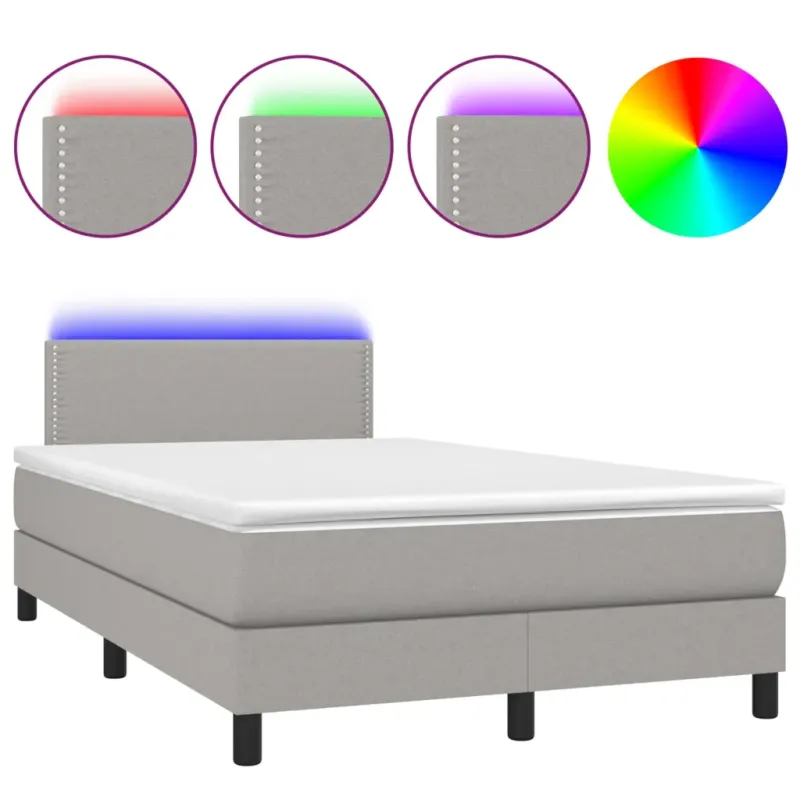 Kihagyhatatlan ajánlat világosszürke szövet rugós és LED-es ágy matraccal 120 x 200 cm