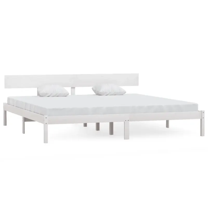 Szuper ajánlat fehér tömör fenyőfa ágykeret 180 x 200 cm (UK Super King)