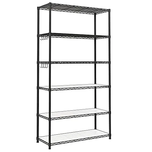 6 szintes konyhai állvány, fém polc,állítható magasságú 90×35×177 cm fekete Korlátozott ajánlat
