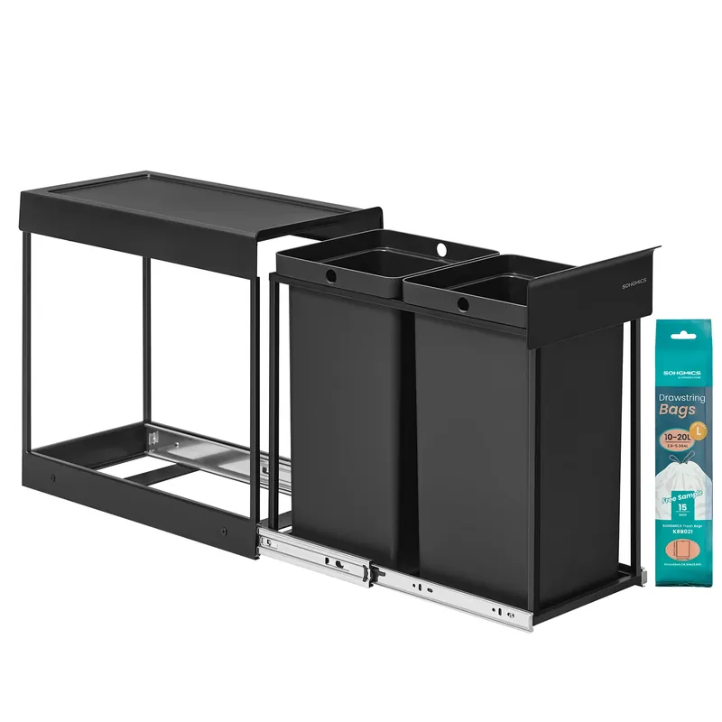 Outlet Beépíthető konyhai szemetes szelektív hulladékgyűjtéshez, 2 x 15 L dupla rekeszes, fekete