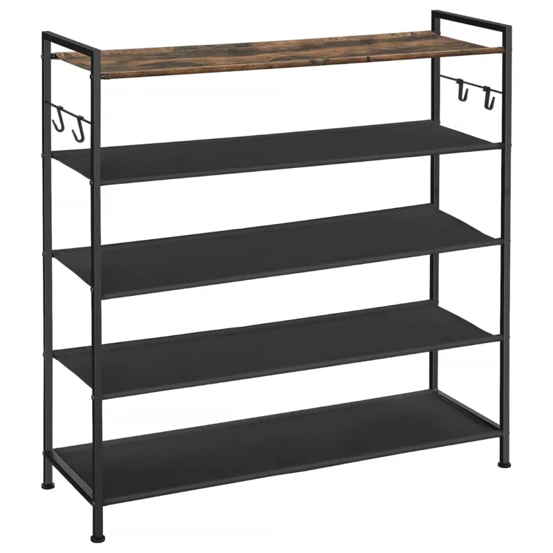 Szezonális akció Cipőtartó 5 szintes, fém cipőtartó 20-25 pár cipőhöz, 29x89x92,5 cm, barna-fekete