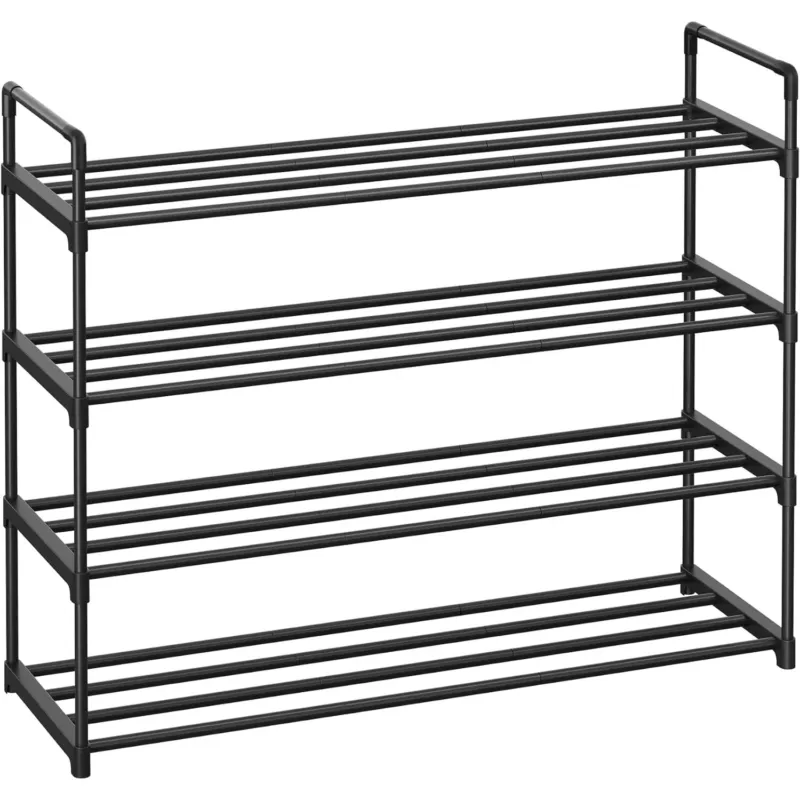 4 szintes cipőtároló állvány, fém cipőtartó 20 pár cipő számára, 92x30x73 cm, fekete Vásárlói kedvenc